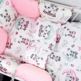 Premium Cotton bedding set with pillow bumpers- pink sweet pandas