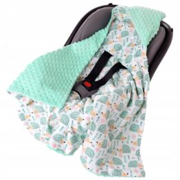 Lightweight car seat blanket- mint hedgehogs