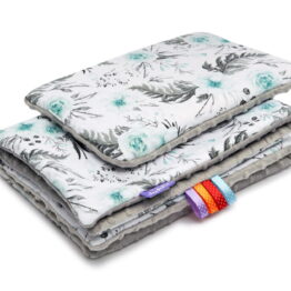 Minky blanket set-size 75x55cm/grey/mint garden