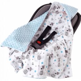 Lightweight car seat blanket- blue teddies