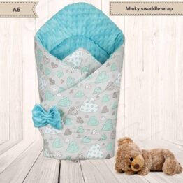 3in1 Baby Swaddle Wrap- turquoise/mint hearts