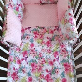 Minky & Cotton bedding set with pillow bumpers- pink paradise
