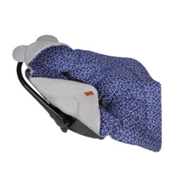 Car seat blanket/swaddle wrap- grey/navy flowers