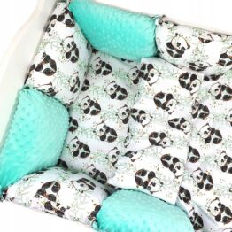 Premium Cotton bedding set with pillow bumpers- mint pandas