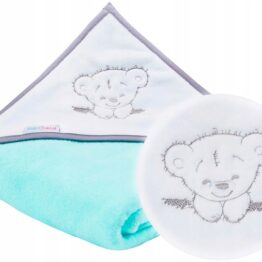 Large baby hooded towel- mint teddy