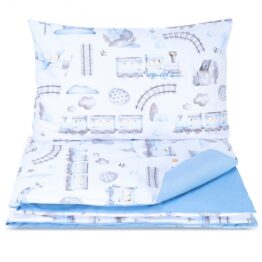 100% cotton bedding set- blue/train & plane