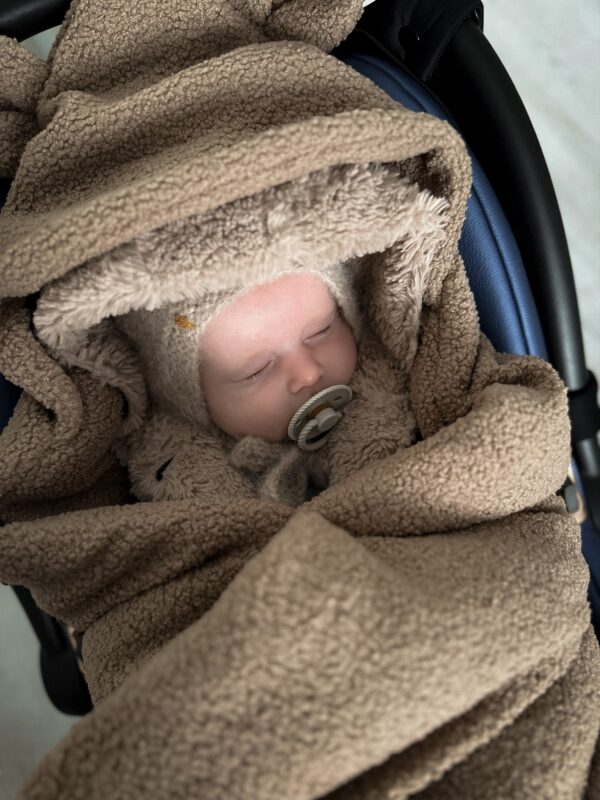 Boucle Car seat blanket/swaddle wrap- brown - Image 6